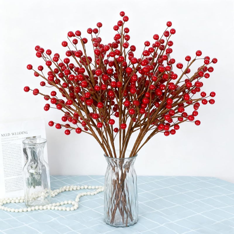 TIDALJAM 12pcs13.5" Red Holly Berry Stems for Christmas Tree, Faux Greenery Picks and Sprays as Holiday Decorations, Berry Garland Planter Filler Branches for Evergreen Outdoor Planters,Christmas Décor with - Image 5